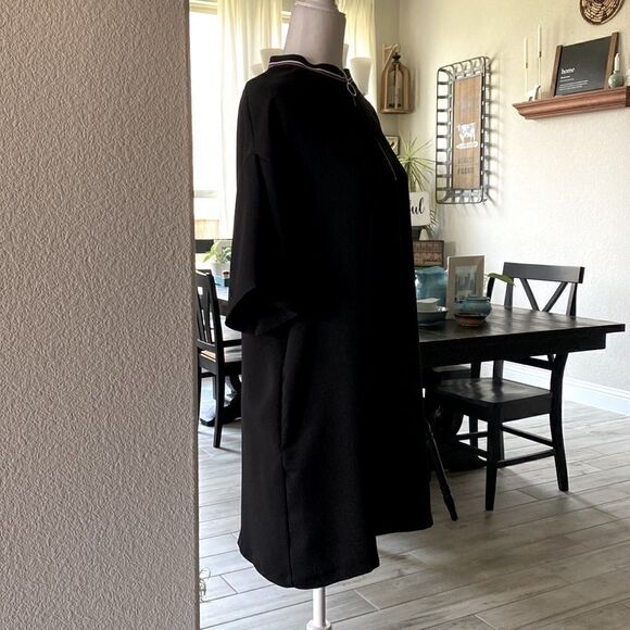 Zara Basic Black Shirt Dress Silver Zipper Pockets Short Sleeves S Oversize Boho - Picture 7 of 9